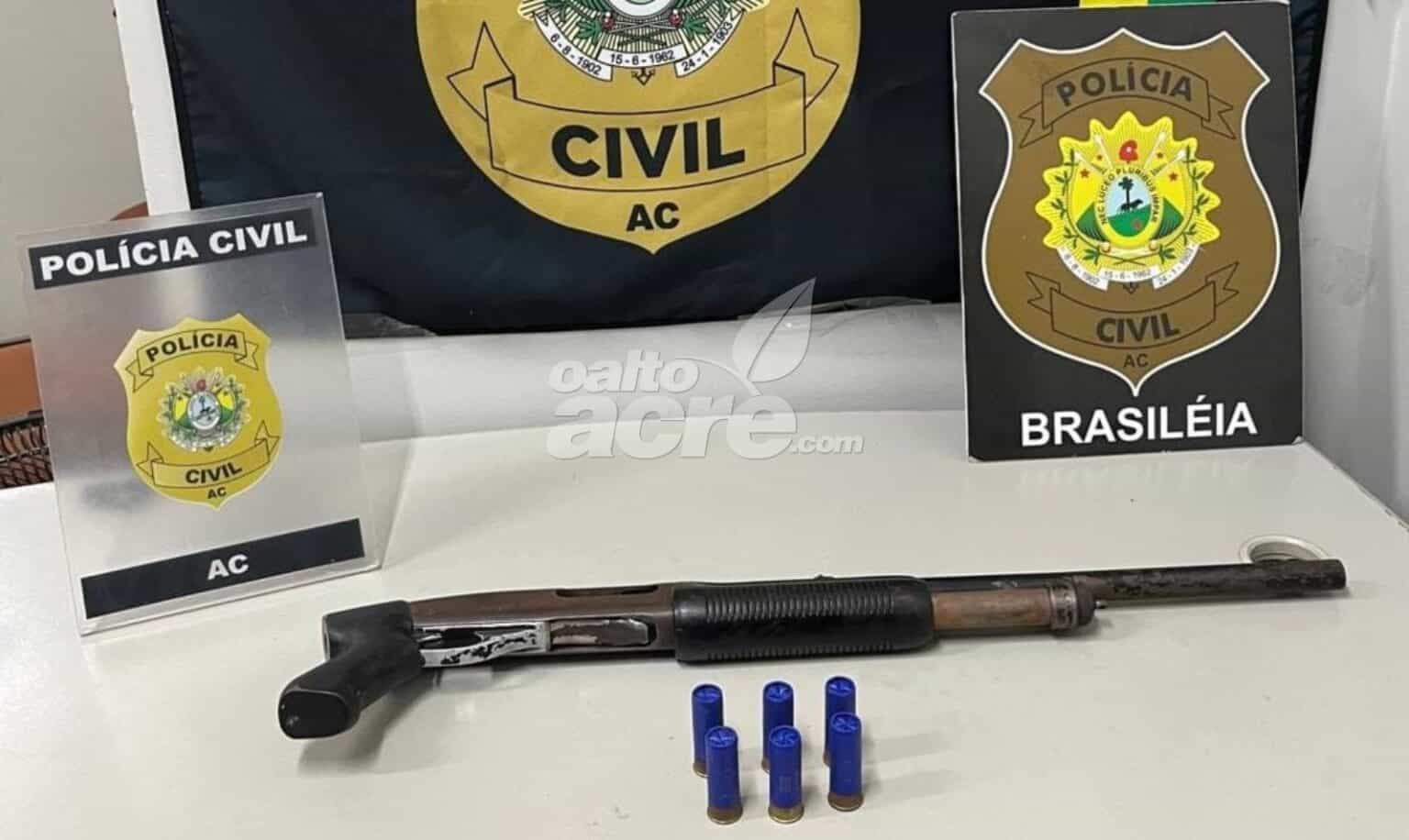 Polícia Civil de Brasiléia apreende 03 Santinhos menores acusados de praticar assaltos na Fronteira portando Escopeta e munições.