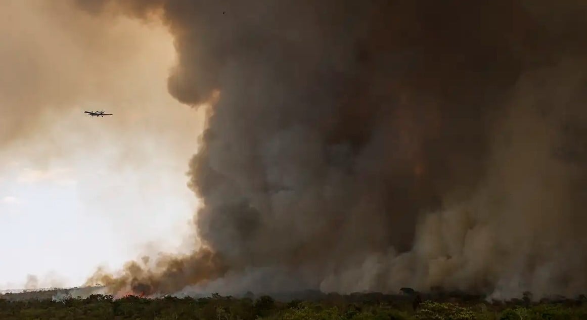 Fogo avança e queima 700 hectares do Parque Nacional de Brasília