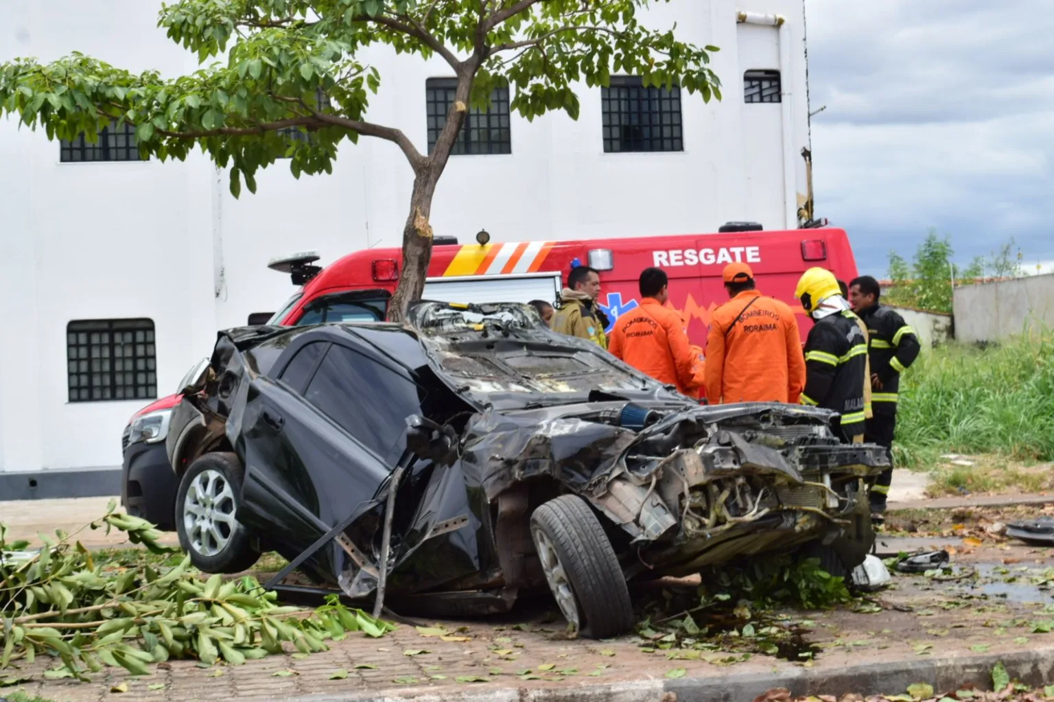 Motorista perde controle de veículo, derruba 3 árvores e capota; Veja vídeo