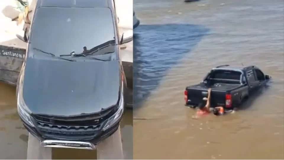 Vídeo: carro cai em rio ao tentar entrar em embarcação: “Vai que dá”